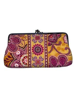 Vera Bradley Wallet Paisley Floral Fabric Snap Closure Yellow Pink Canvas